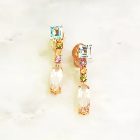 Blue Topaz Stud Earrings with Peridot, Citrine, Amethyst, and Clear Quartz Twinset