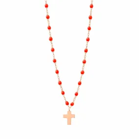 Cross Charm Classic Gigi Coral Necklace, Rose Gold, 16.5