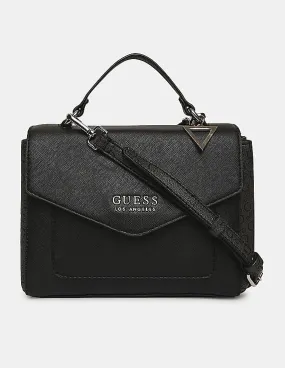 GUESS Women Black Roman Top Handle Flap Handbag