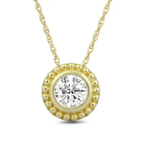 Jewelili 10K Yellow Gold With 5 millimeter White Topaz Pendant Necklace, 18 Rope Chain