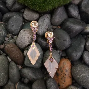 Lemon Quartz and Amethyst Stud Earrings with Amethyst and Carved White Agate Twinset Earrings