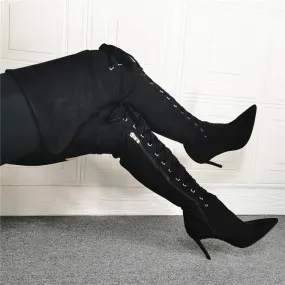 Sexy Over-the-knee Stiletto Boots with Cross-tied and Side Zipper
